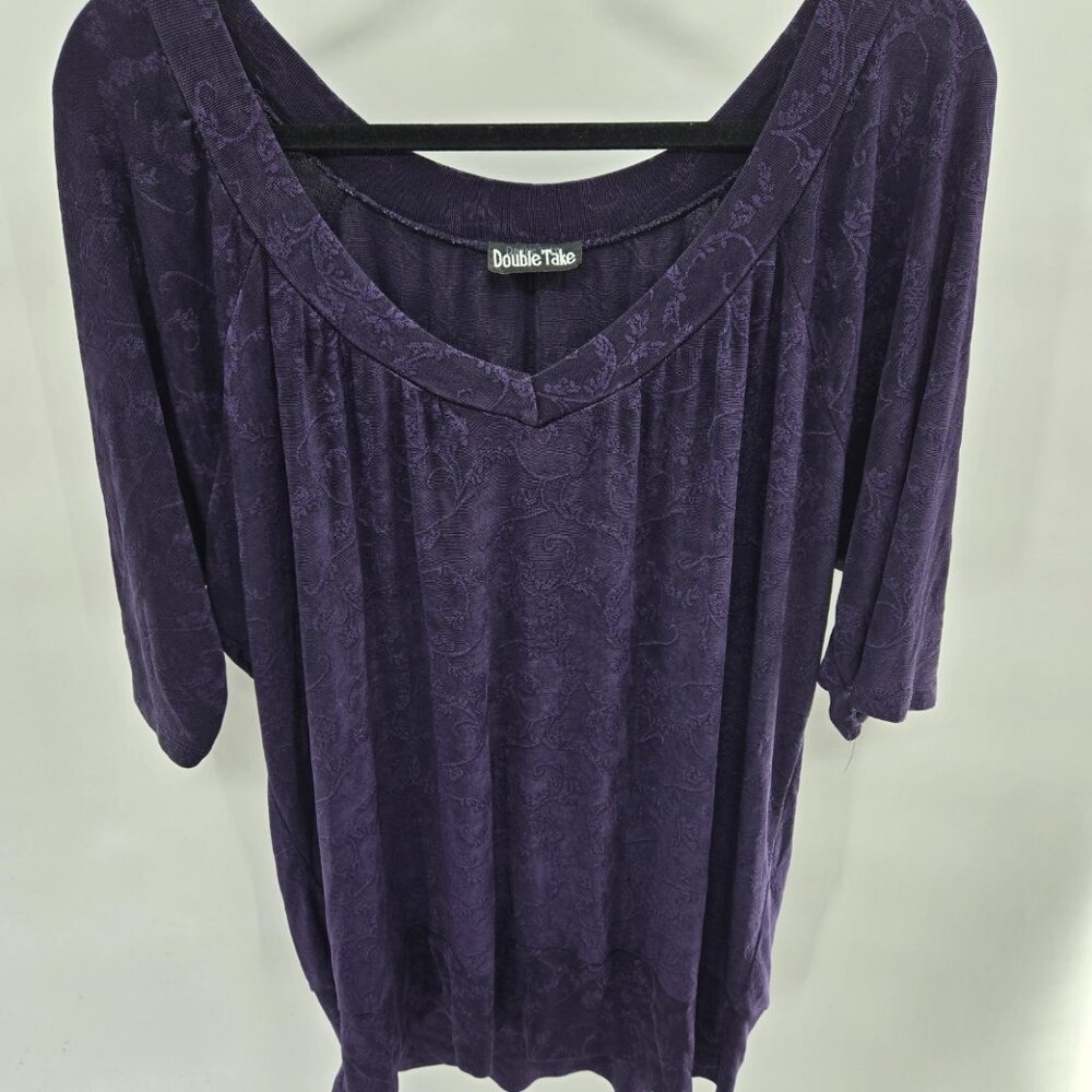 Vintage Double Take Purple Whimsygoth Witchy Textured V-Neck Blouse 1x/2x